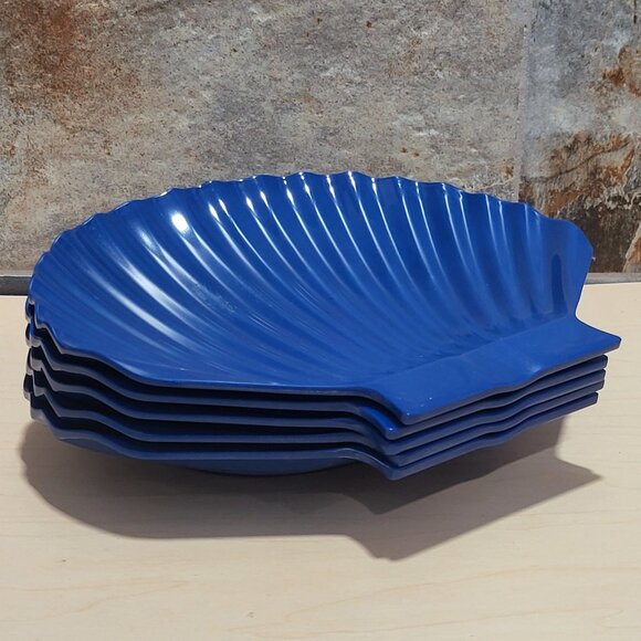 Pier 1 Scalloped Shell Shaped Blue Salad Plates Set of 5 - Picture 2 of 10